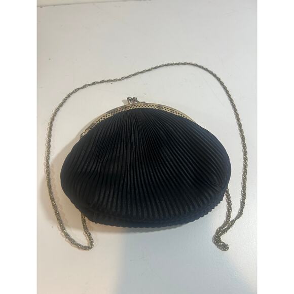 Vintage Y2K 90s Claire's Black Satin Quilted Round Evening Clutch Bag 7" x 8" - Picture 1 of 3